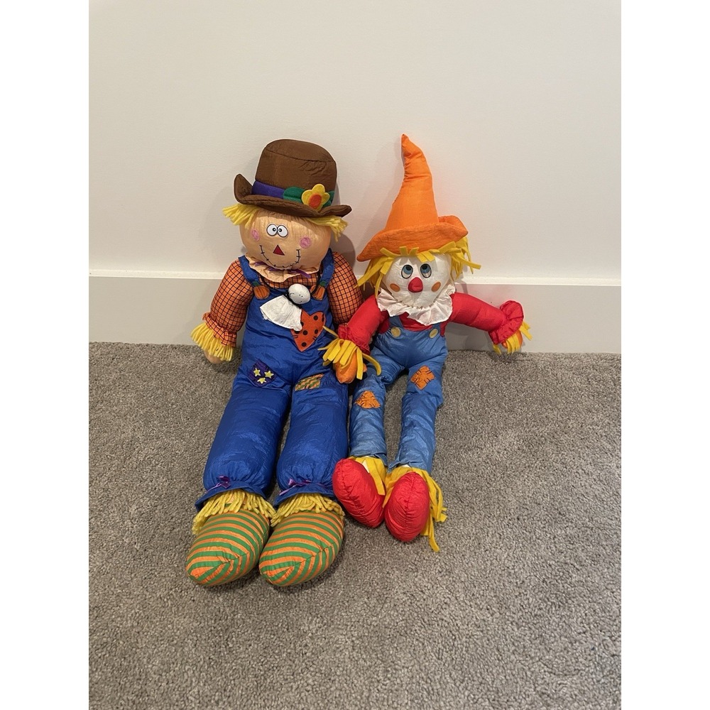 2 Vintage Scarecrows Nylon International Silver Co. Shelf Sitter Or Hanging